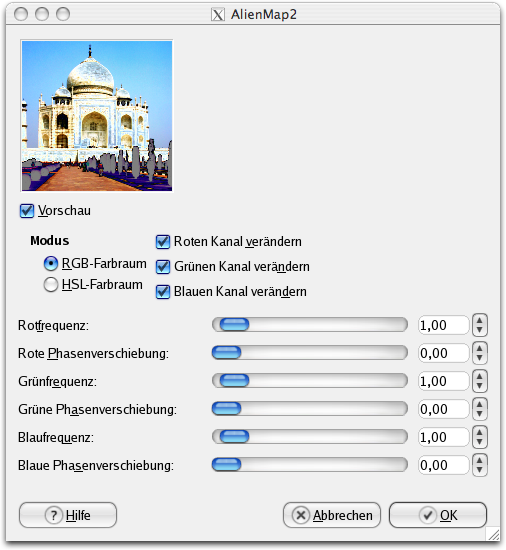 Eigenschaften für das Filter Alien Map 2